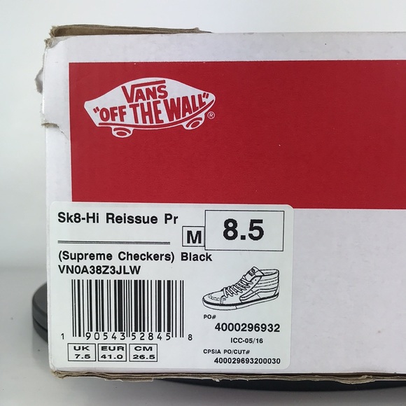 Vans x Supreme Sk8-Hi Pro Checkered Black/White Skate Shoes Men's Size 8.5 - Picture 16 of 16